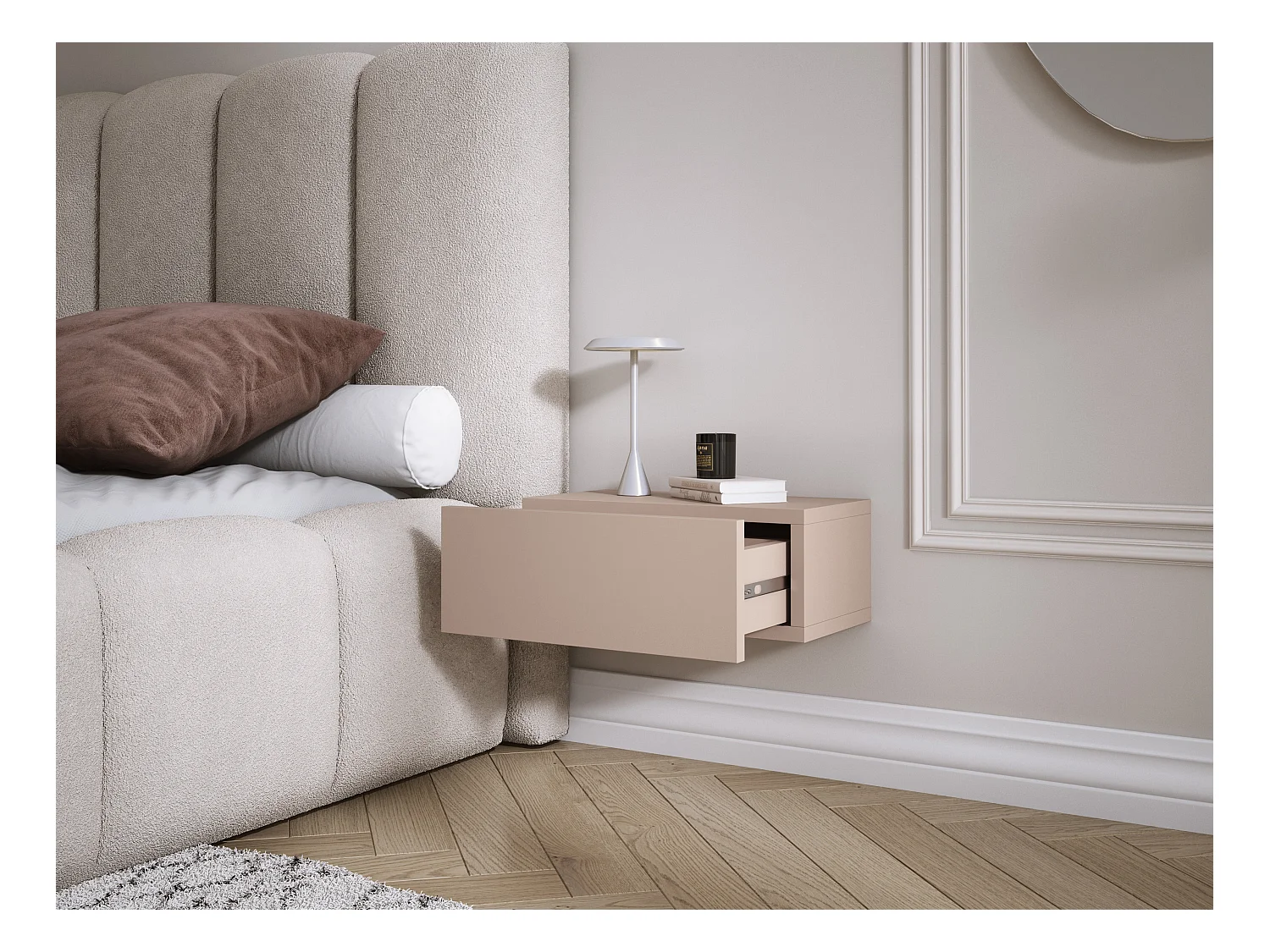 Comodino sospeso con cassetto – frontale liscio – colore: Marrone Caramello, 40 x 20 x 16 cm