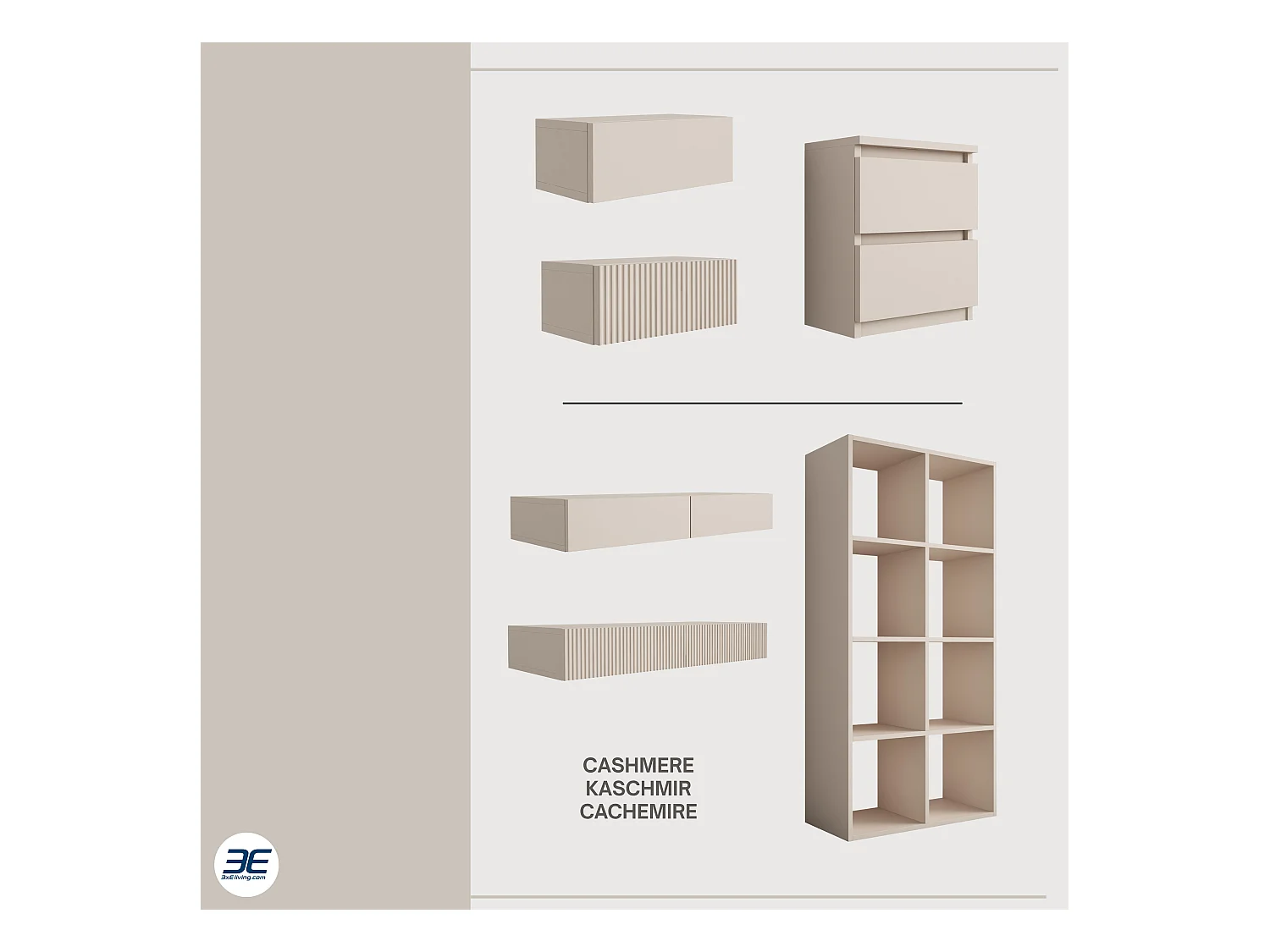 Comodino sospeso con cassetto – frontale liscio – colore: Marrone Caramello, 40 x 20 x 16 cm