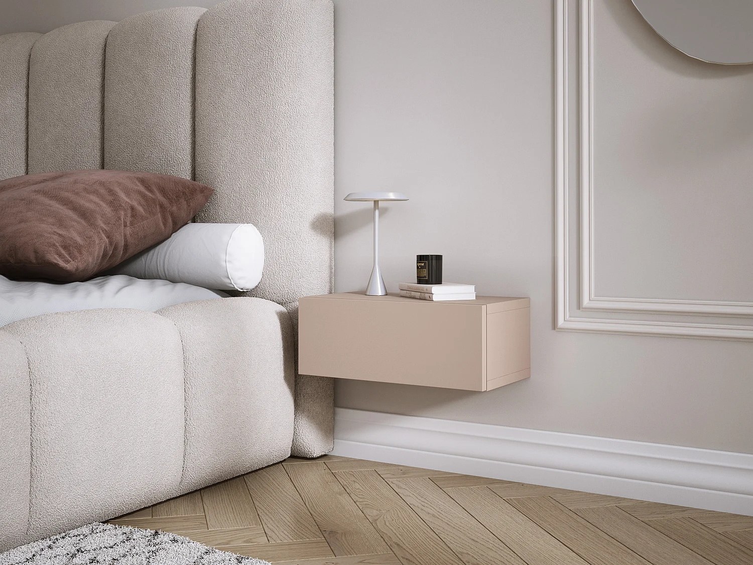 Table de chevet suspendue avec tiroir, façade lisse, Couleur : brun caramel, 40 x 20 x 16 cm