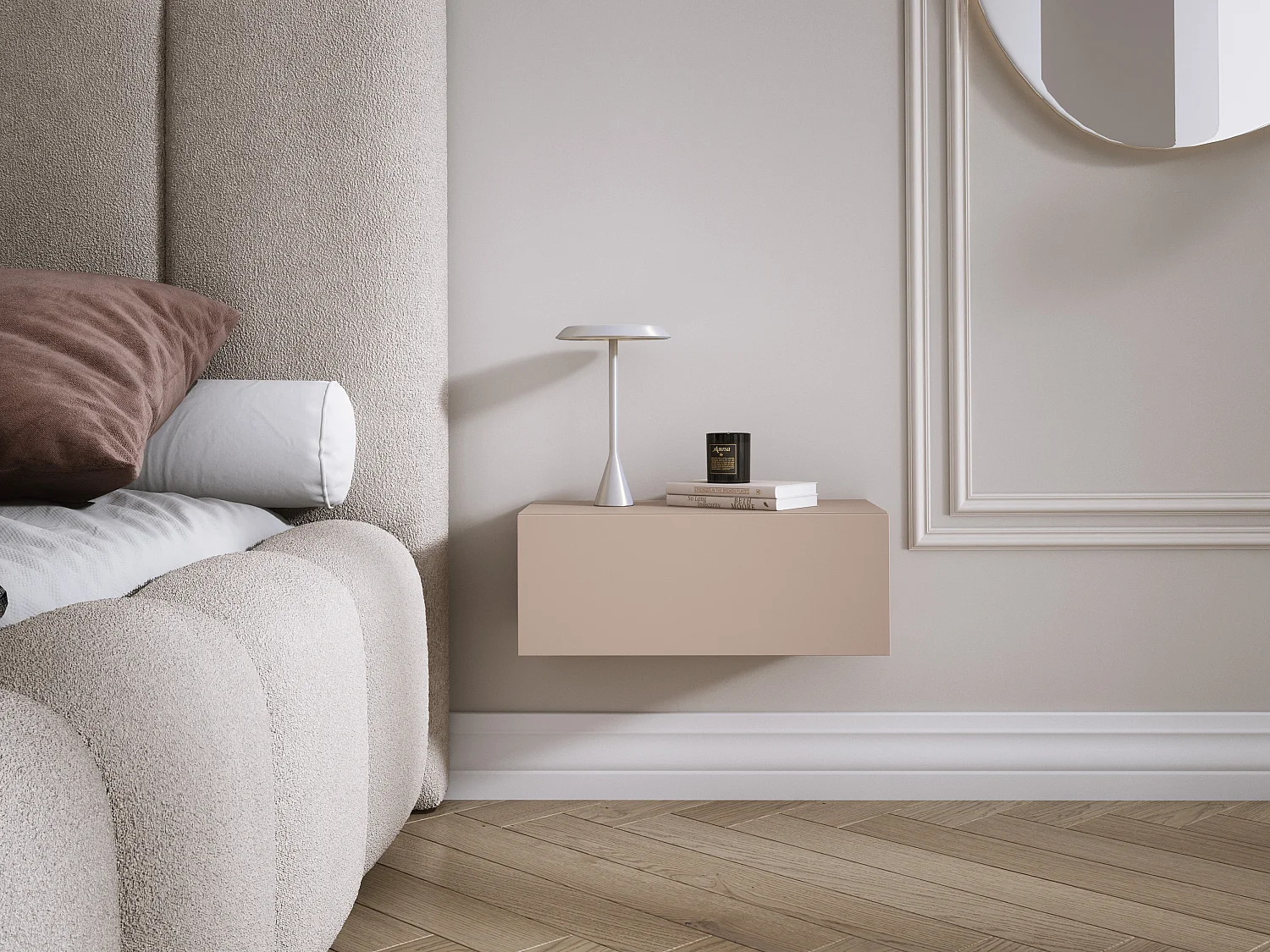 Table de chevet suspendue avec tiroir, façade lisse, Couleur : brun caramel, 40 x 20 x 16 cm