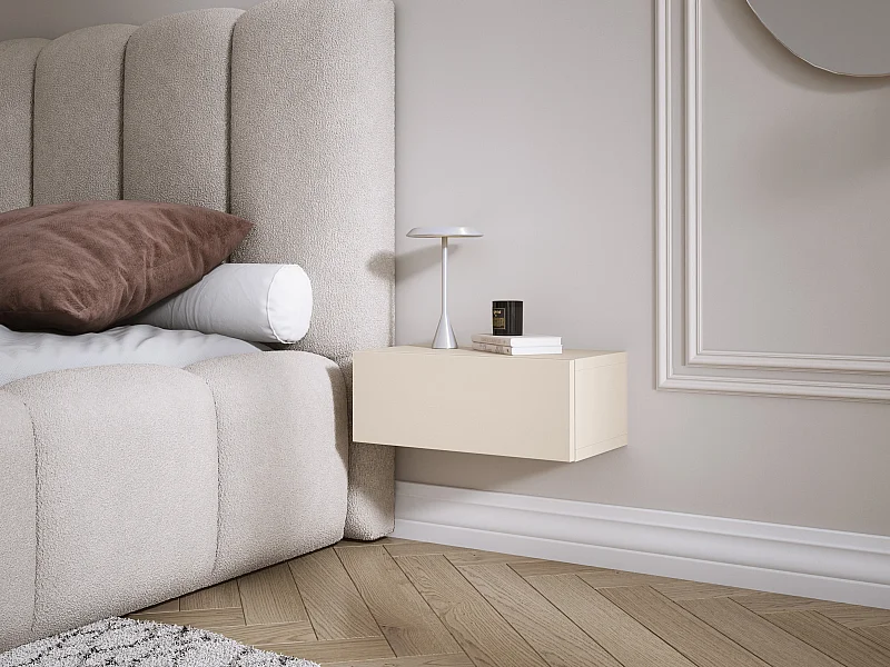 Comodino sospeso con cassetto – frontale liscio – colore: Cashmere, 40 x 20 x 16 cm