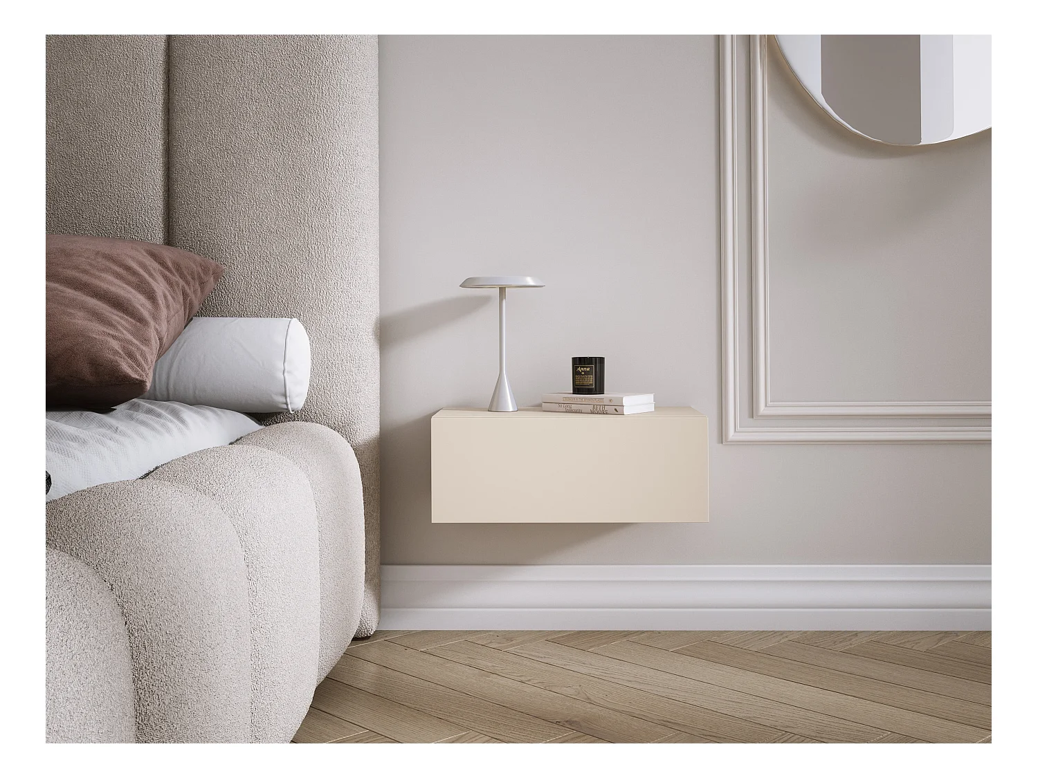 Table de chevet suspendue avec tiroir, façade lisse, Couleur : cachemire, 40 x 20 x 16 cm
