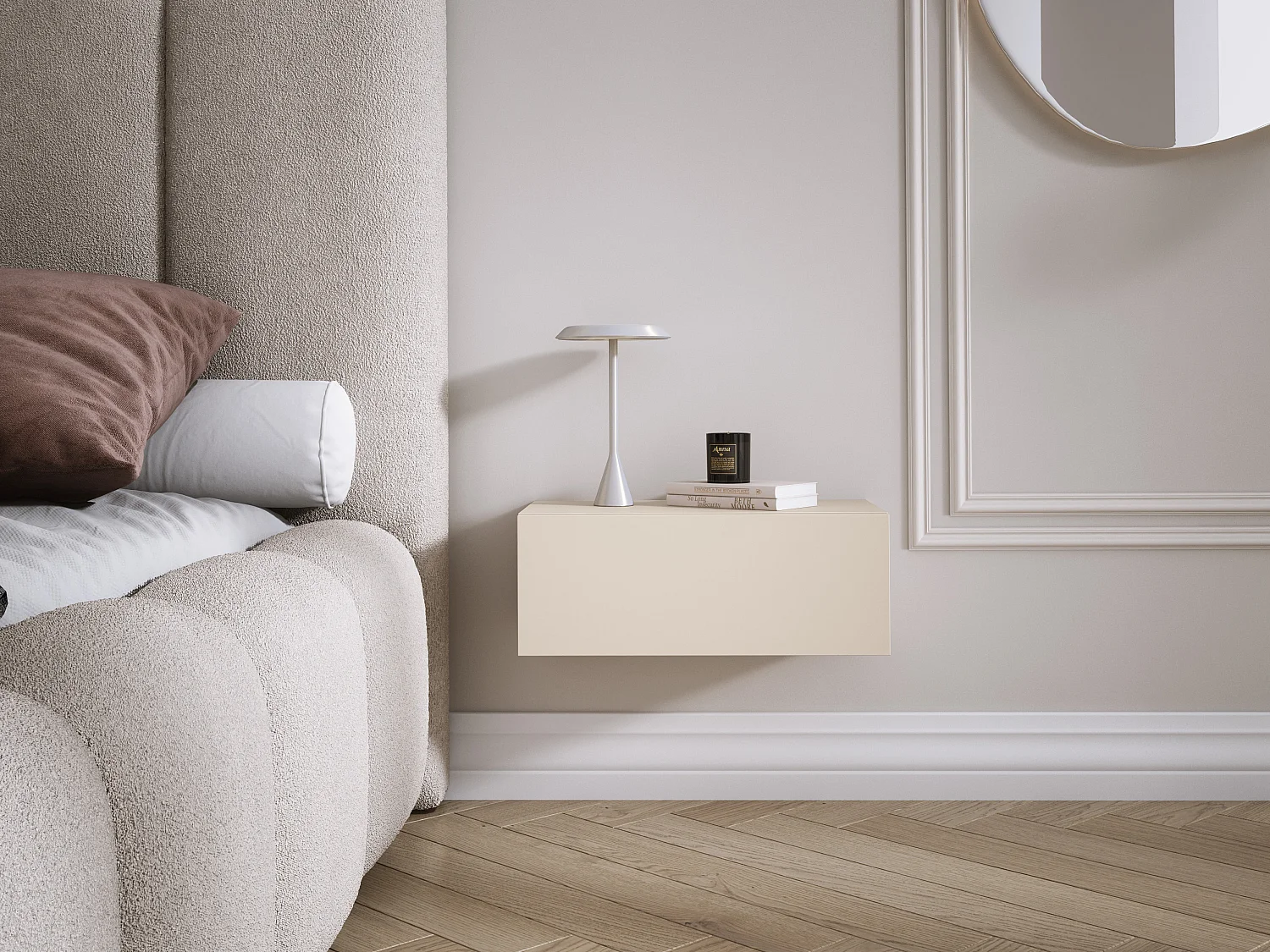 Table de chevet suspendue avec tiroir, façade lisse, Couleur : cachemire, 40 x 20 x 16 cm