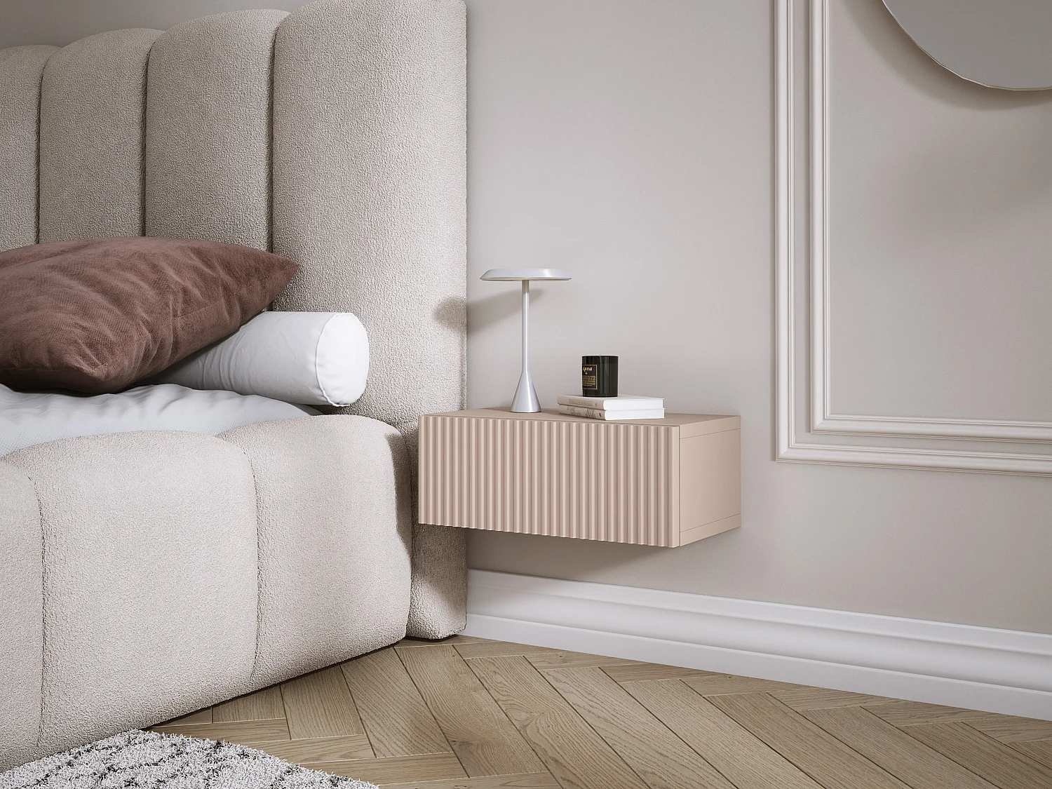 Hangende kaptafel met twee lades, gecanneleerde voorkant - Kleur: Aloë, 100 x 40 x 16 cm