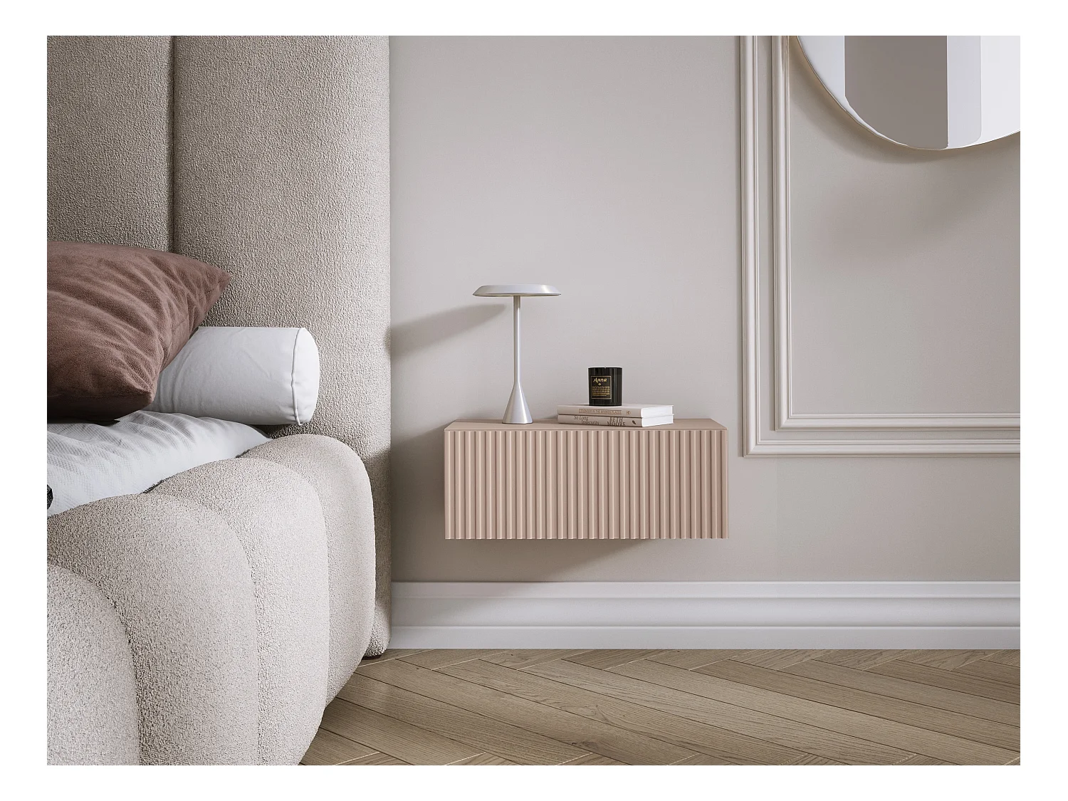 Hangende kaptafel met twee lades, gecanneleerde voorkant - Kleur: Aloë, 100 x 40 x 16 cm