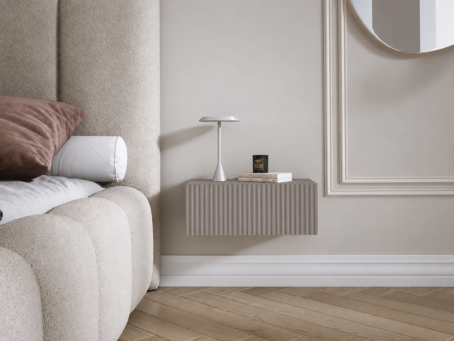 Natbord, taupe MDF, 40 x 21,6 x 16 cm