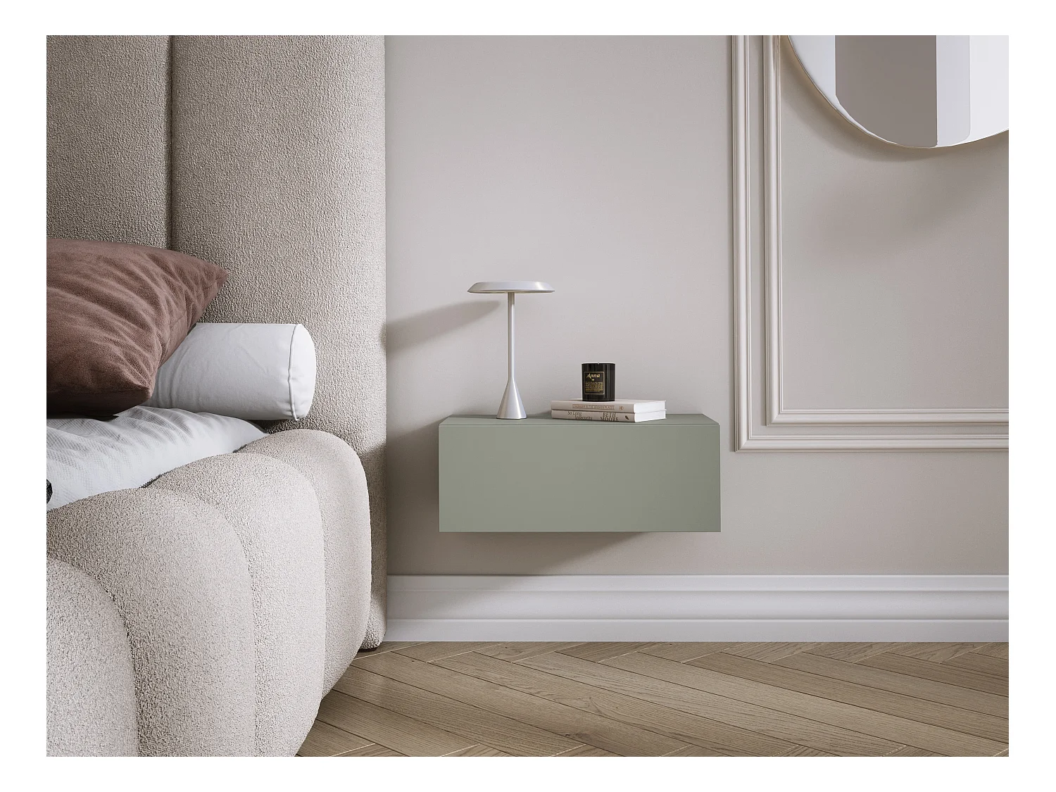 Hangend nachtkastje met lade – gegroefde voorkant, lamellen – Kleur: Wit, 40 x 20 x 16 cm