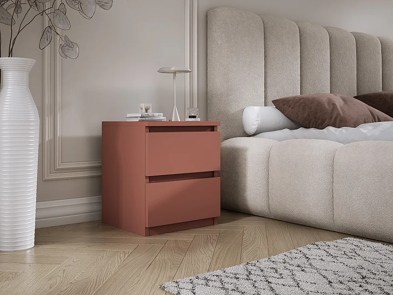 Staand nachtkastje met twee lades – 45 × 36 × 36 cm – kleur: Baksteen