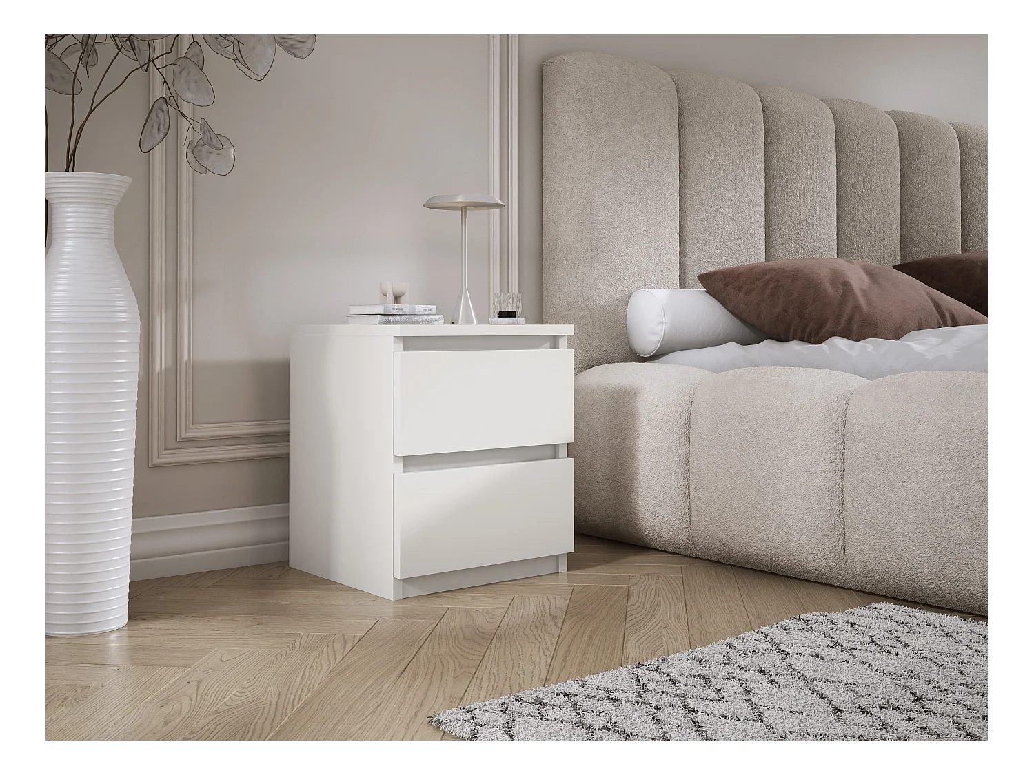 Table de chevet avec deux tiroirs, 45 × 36 × 36 cm, couleur : blanc
