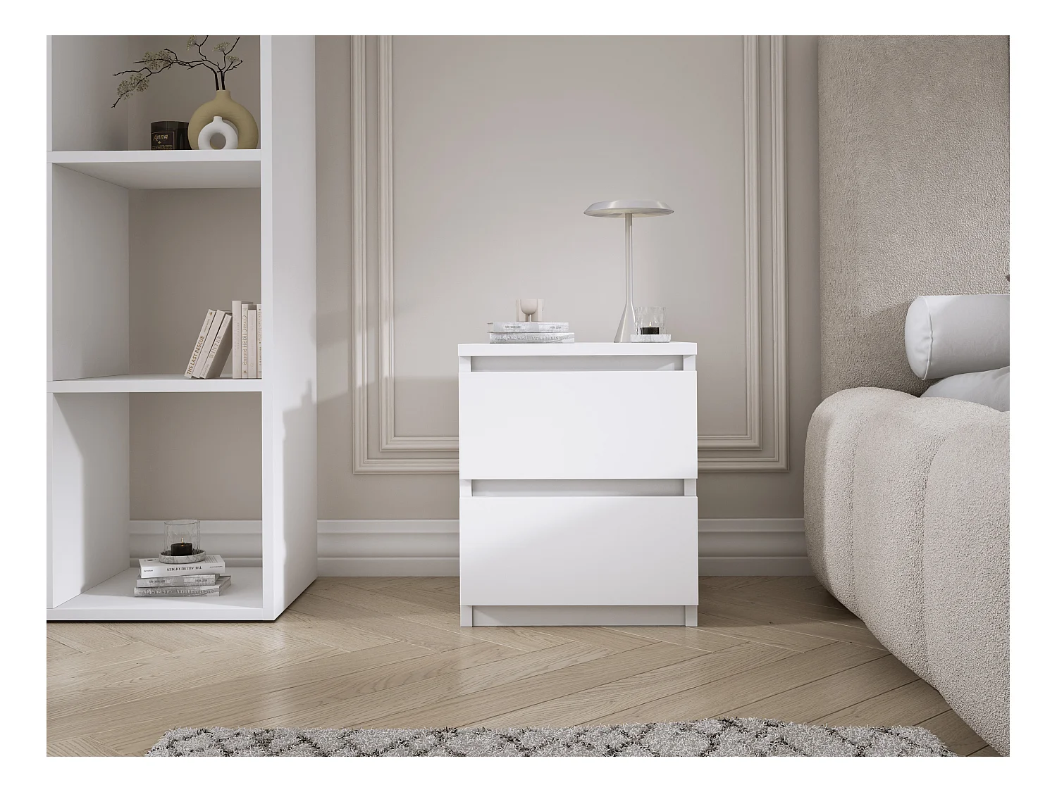 Table de chevet avec deux tiroirs, 45 × 36 × 36 cm, couleur : blanc