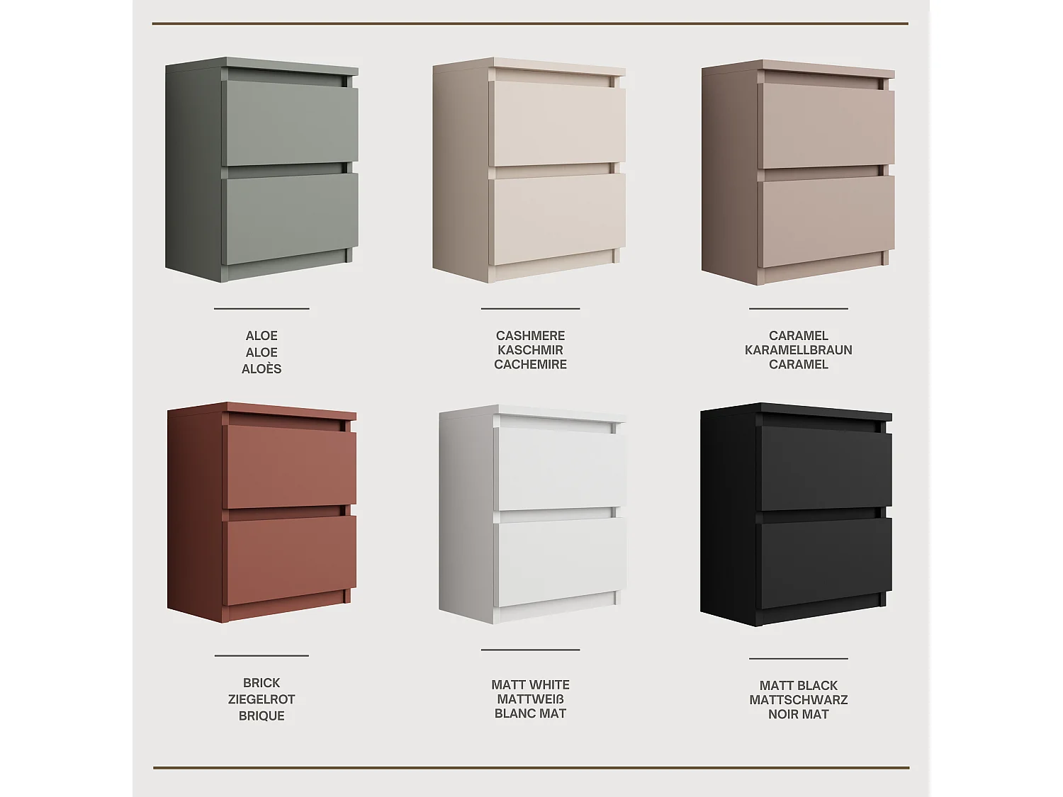 Table de chevet avec deux tiroirs, 45 × 36 × 36 cm, couleur : blanc