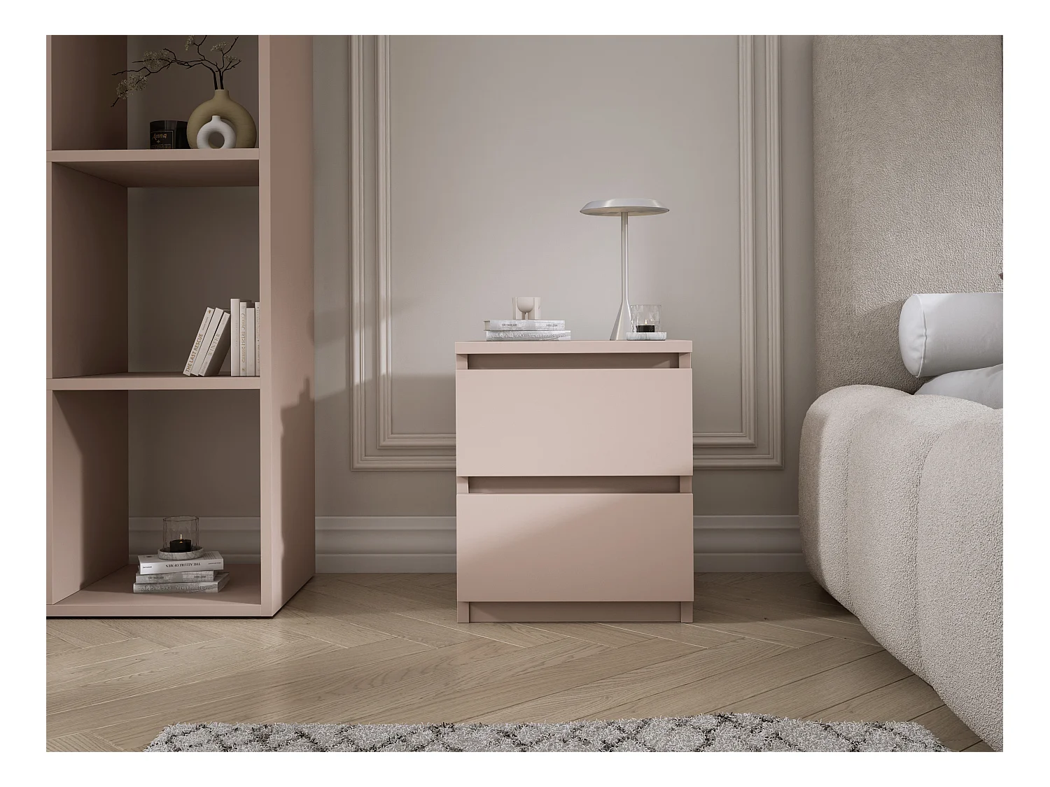 Staand nachtkastje met twee lades – 45 × 36 × 36 cm – kleur: karamelbruin