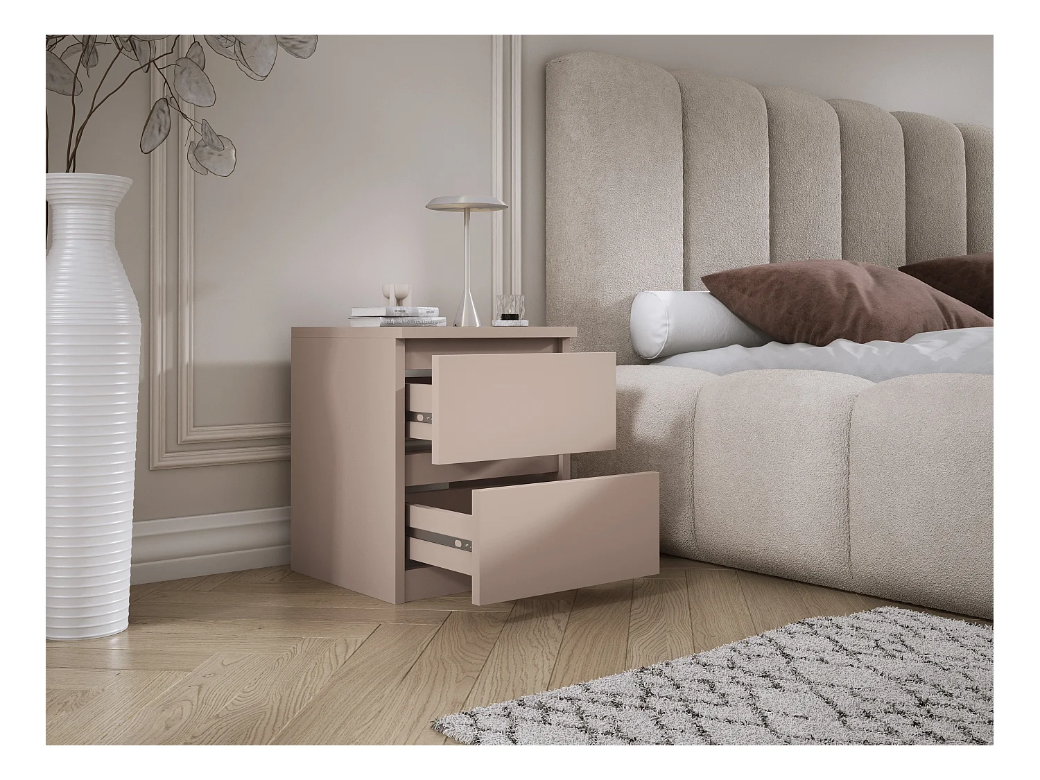 Staand nachtkastje met twee lades – 45 × 36 × 36 cm – kleur: karamelbruin