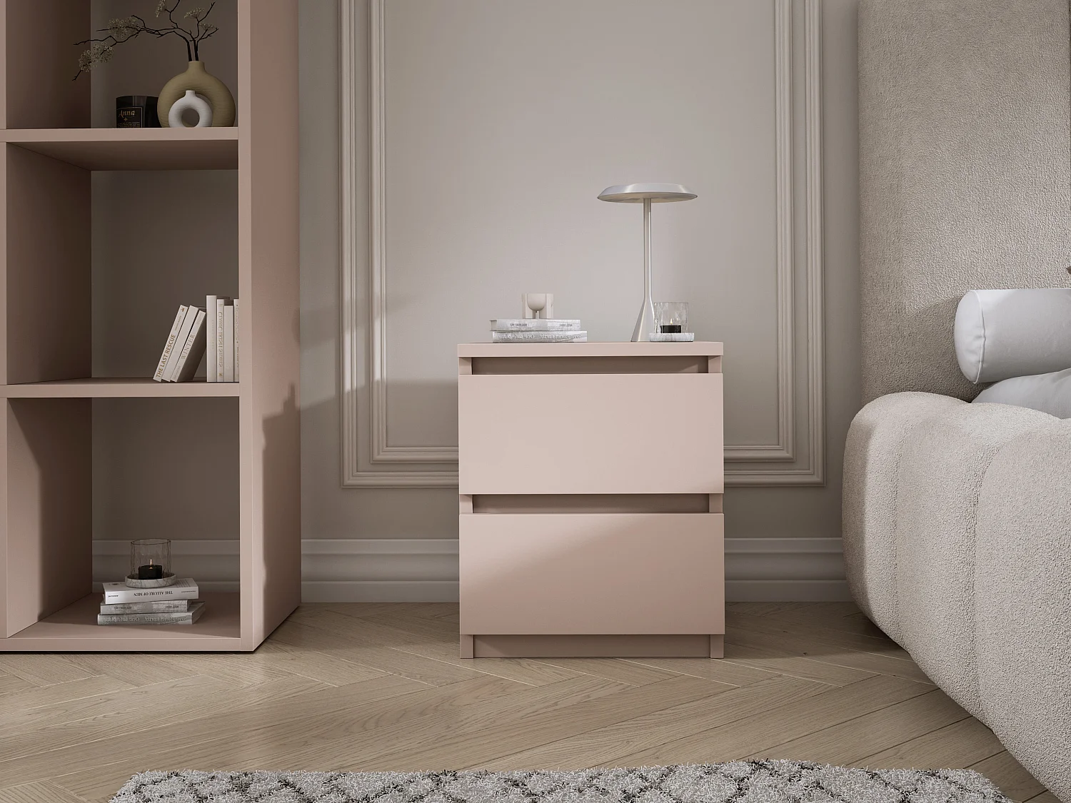 Table de chevet avec deux tiroirs, 45 × 36 × 36 cm, couleur : brun caramel