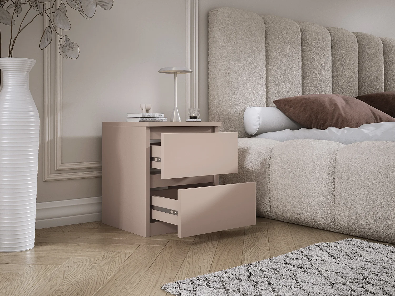 Table de chevet avec deux tiroirs, 45 × 36 × 36 cm, couleur : brun caramel