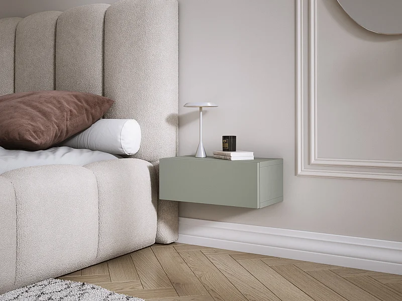 Comodino sospeso con cassetto – frontale liscio – colore: aloe verde, 40 x 20 x 16 cm