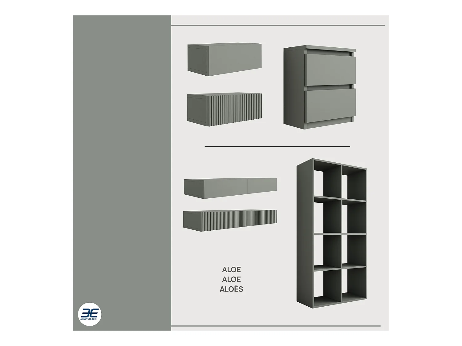 Comodino sospeso con cassetto – frontale liscio – colore: aloe verde, 40 x 20 x 16 cm