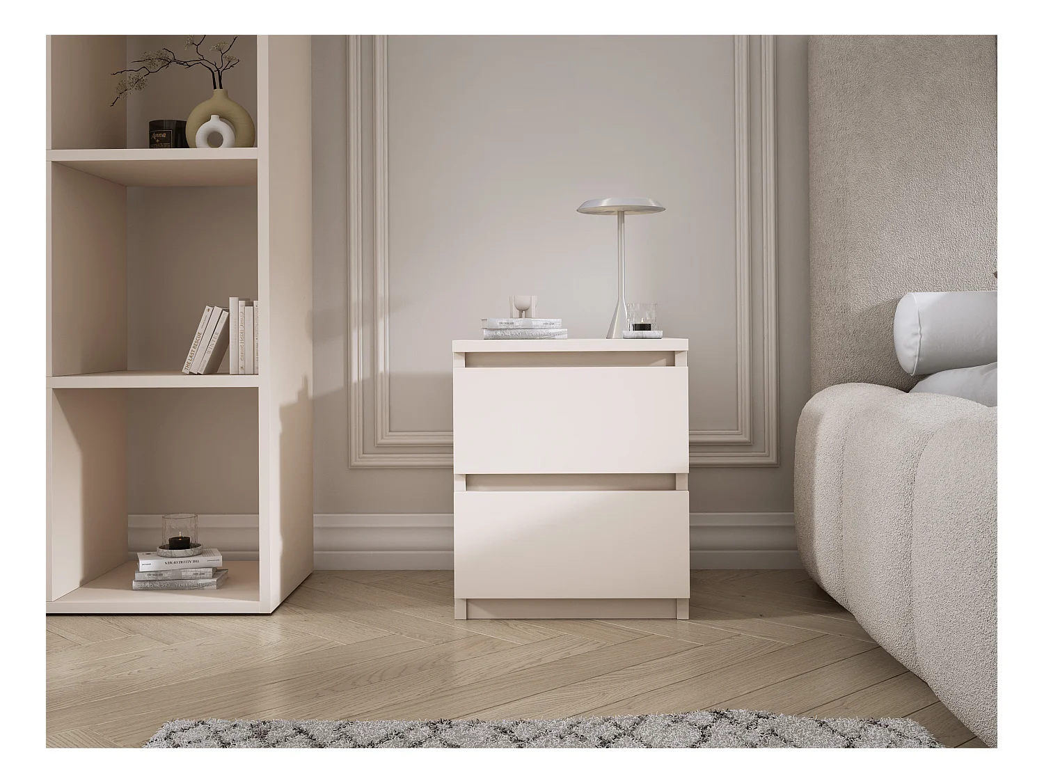 Table de chevet avec deux tiroirs, 45 × 36 × 36 cm, couleur : cachemire