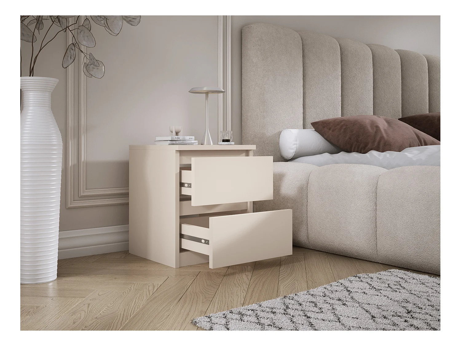 Table de chevet avec deux tiroirs, 45 × 36 × 36 cm, couleur : cachemire