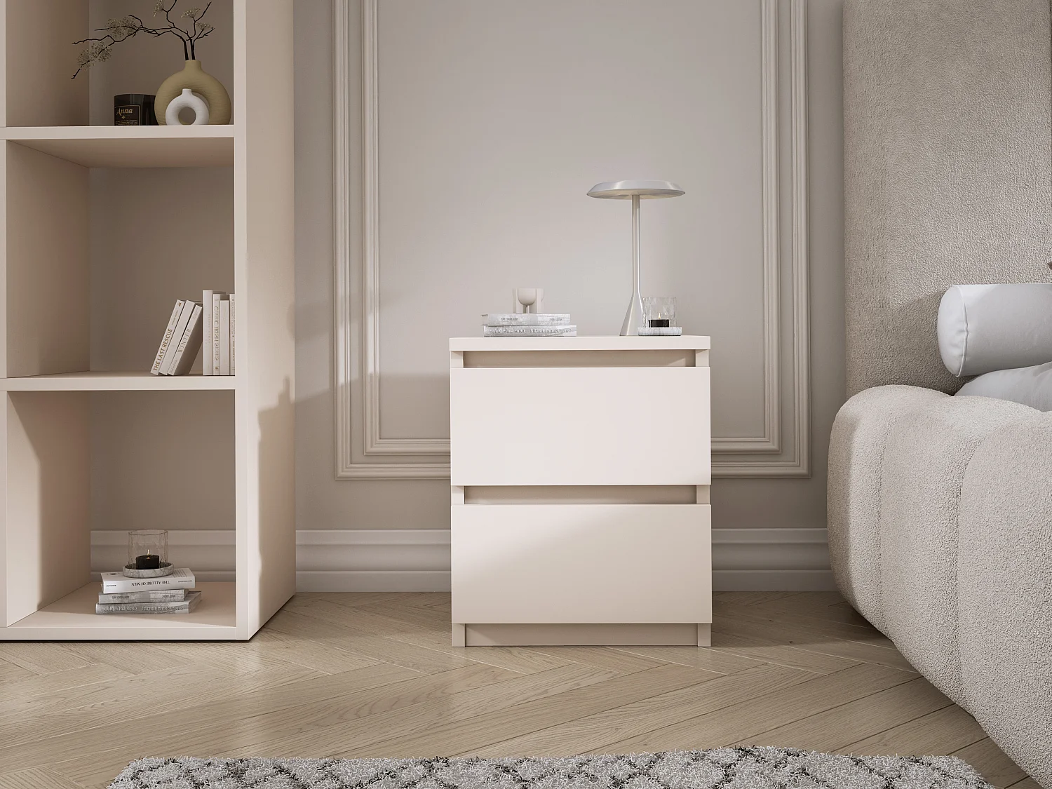 Table de chevet avec deux tiroirs, 45 × 36 × 36 cm, couleur : cachemire