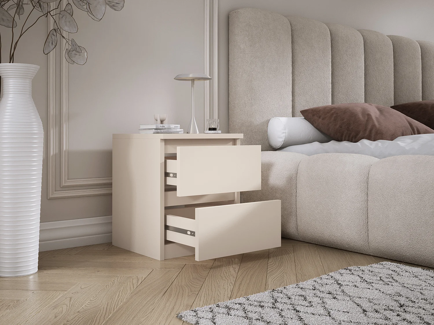 Table de chevet avec deux tiroirs, 45 × 36 × 36 cm, couleur : cachemire