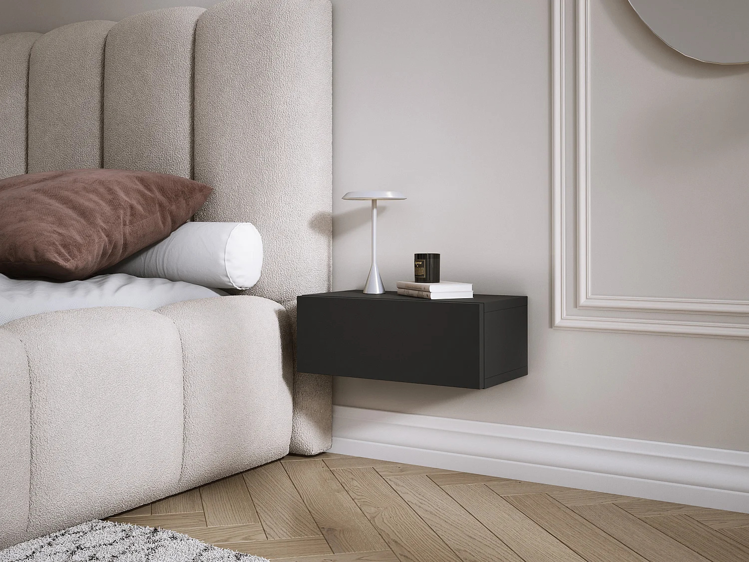 Hangend nachtkastje met lade – gladde voorkant – Kleur: Kasjmier, 40 x 20 x 16 cm