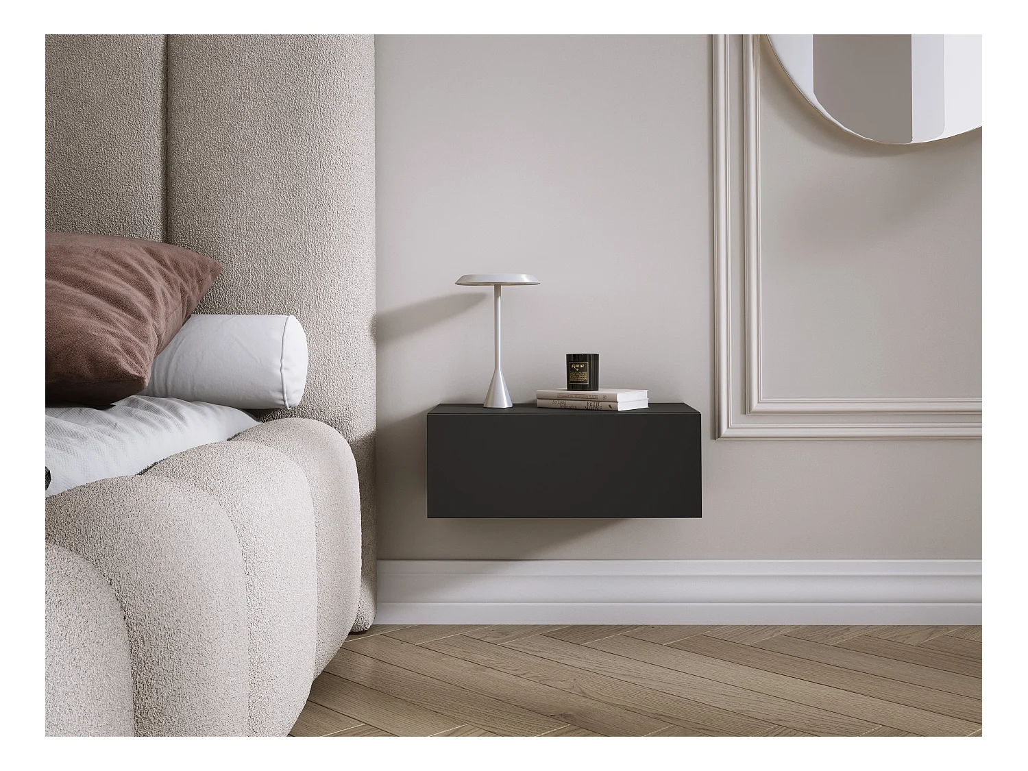 Hangend nachtkastje met lade – gladde voorkant – Kleur: Kasjmier, 40 x 20 x 16 cm