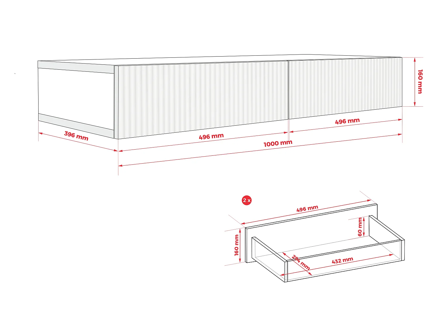 Konsol, farve: hvid MDF, 100 x 39,6 x 16 cm