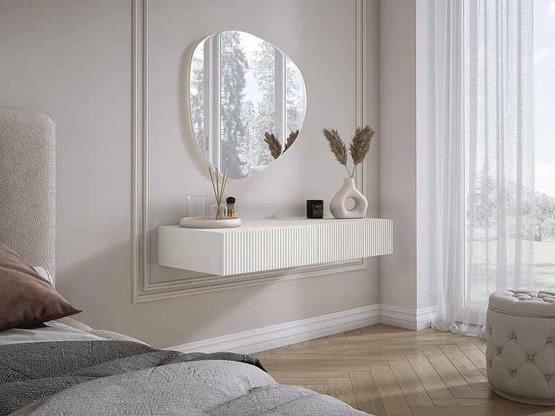 Toeletta sospesa con due cassetti, frontale scanalato - colore: Bianco, 100 x 40 x 16 cm