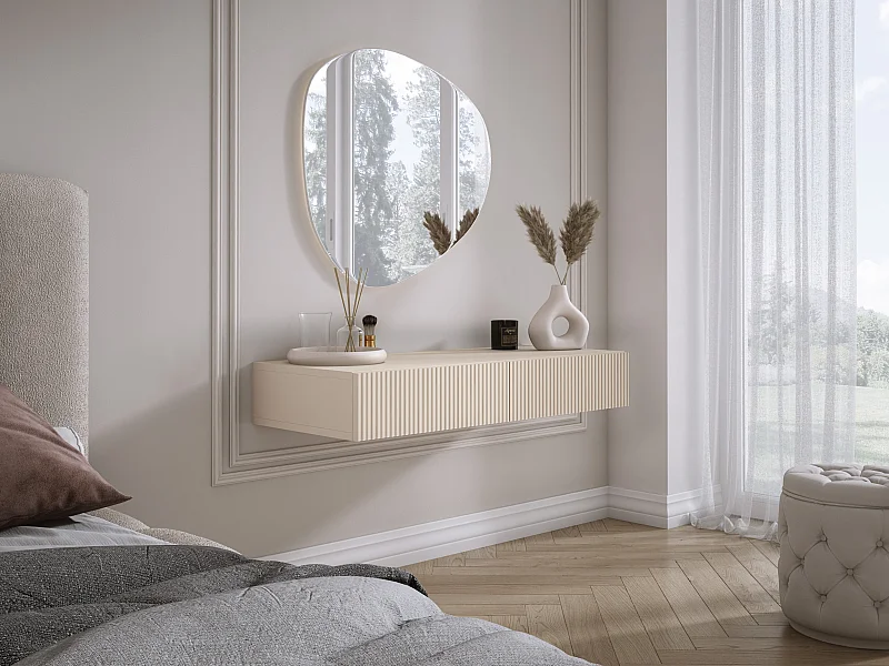 Toeletta sospesa con due cassetti, frontale scanalato - colore: Cashmere, 100 x 40 x 16 cm