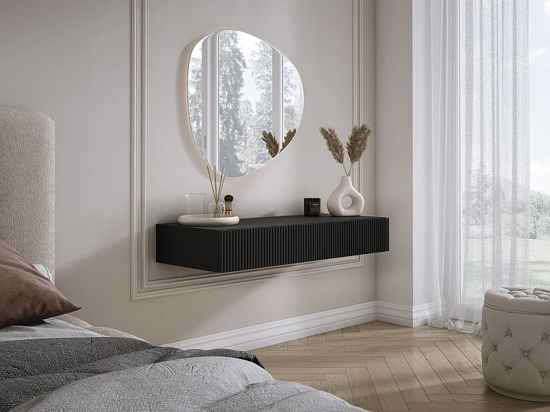 Toeletta sospesa con due cassetti, frontale scanalato - colore: Nero, 100 x 40 x 16 cm