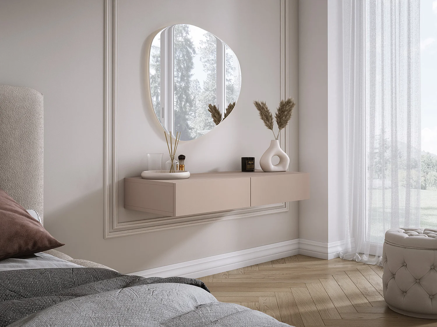 Toeletta sospesa con due cassetti, frontale liscio - colore: Marrone Caramello, 100 x 40 x 16 cm