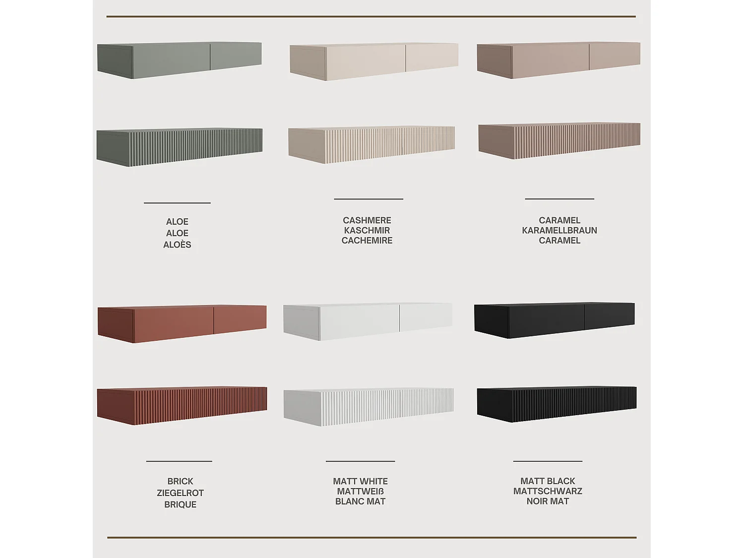 Coiffeuse suspendue avec deux tiroirs, façade lisse - Couleur : brun caramel, 100 x 40 x 16 cm