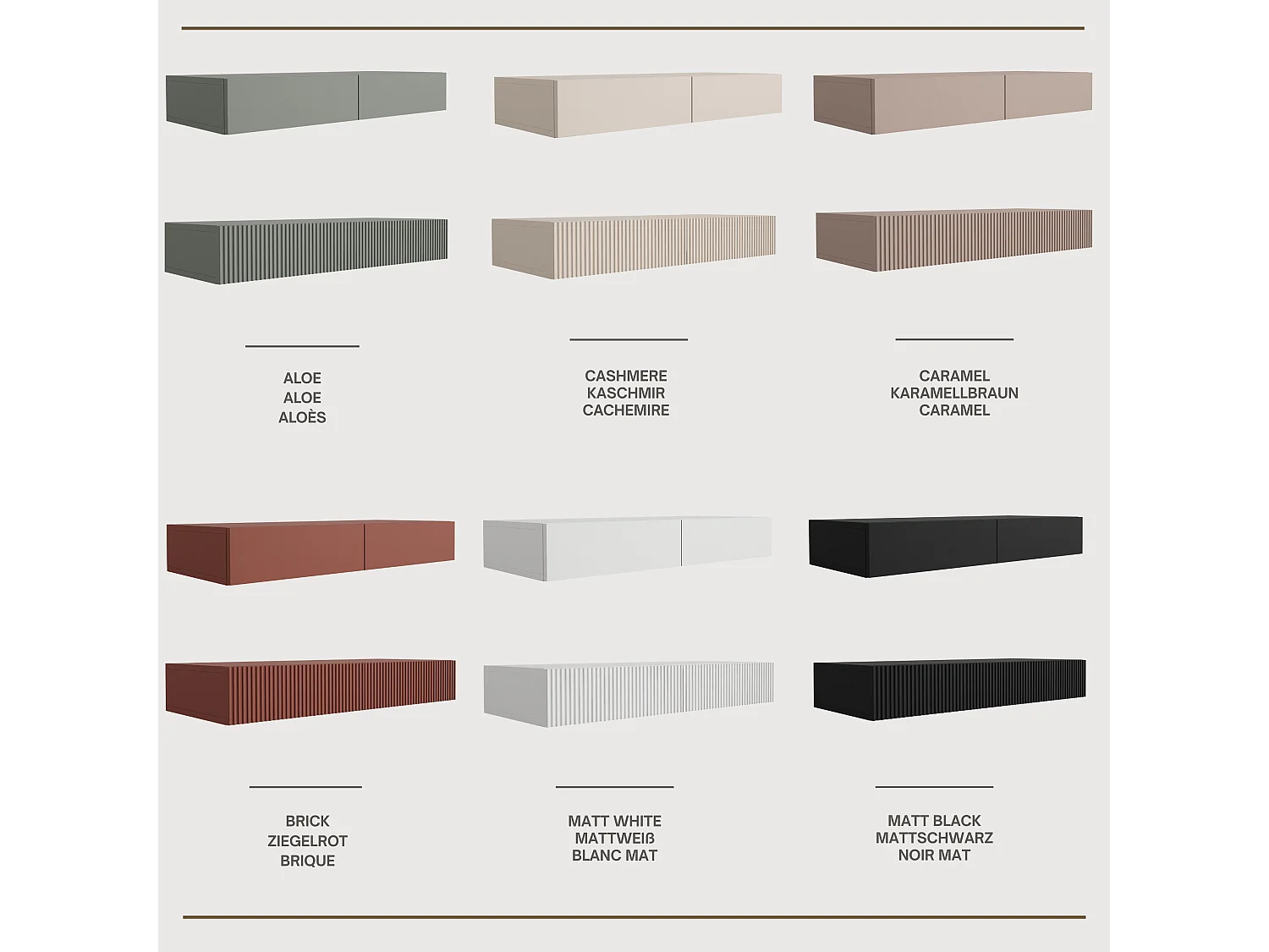 Coiffeuse suspendue avec deux tiroirs, façade lisse - Couleur : brun caramel, 100 x 40 x 16 cm