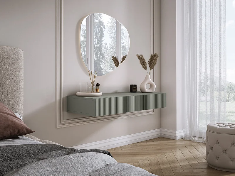 Hangende kaptafel met twee lades, gecanneleerde voorkant - Kleur: Wit, 100 x 40 x 16 cm