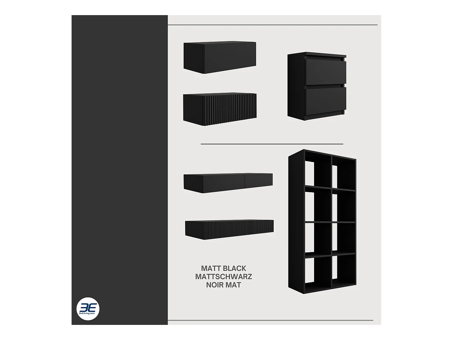 Coiffeuse suspendue avec deux tiroirs, façade lisse - Couleur : noir, 100 x 40 x 16 cm