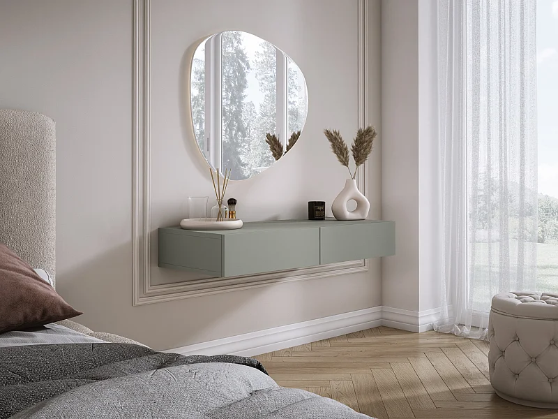 Coiffeuse suspendue avec deux tiroirs, façade lisse - couleur : aloès vert, 100 x 40 x 16 cm