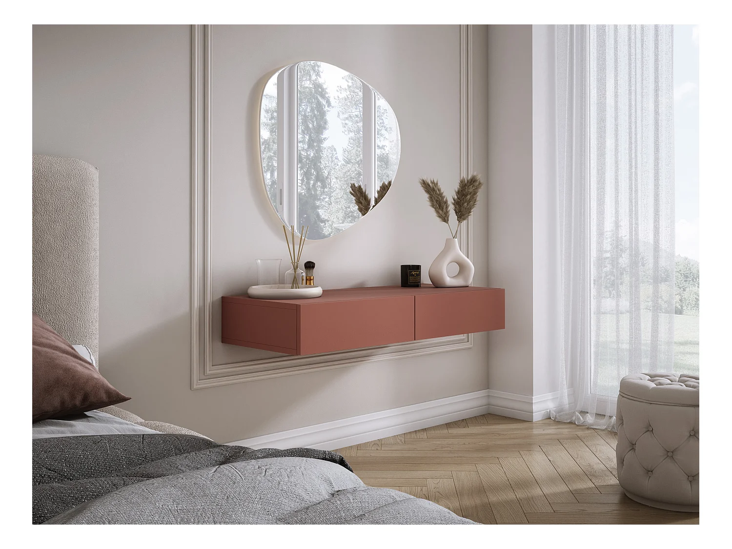 Hangende kaptafel met twee lades, gladde voorkant - Kleur: Zwart, 100 x 40 x 16 cm