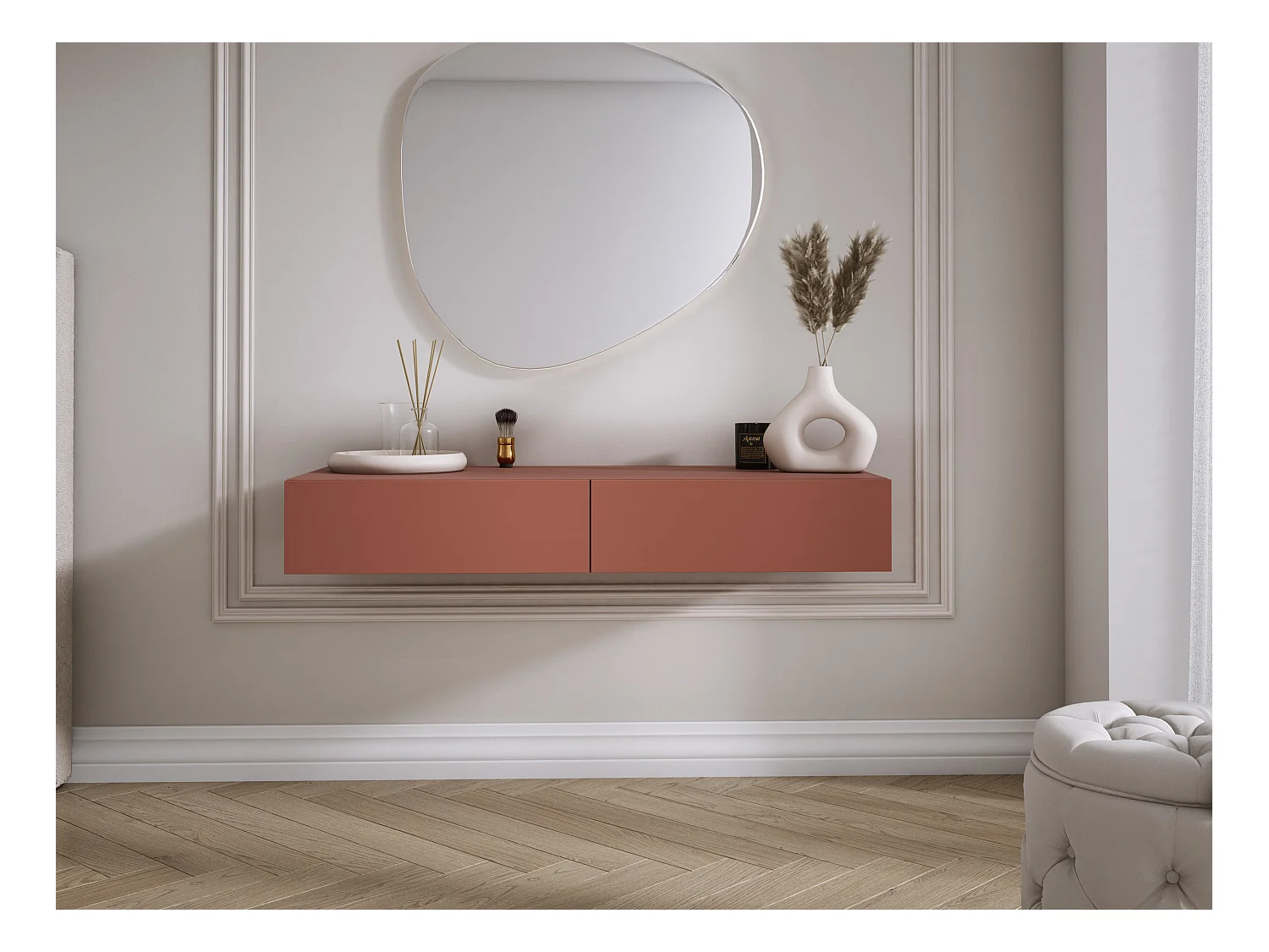 Hangende kaptafel met twee lades, gladde voorkant - Kleur: Zwart, 100 x 40 x 16 cm