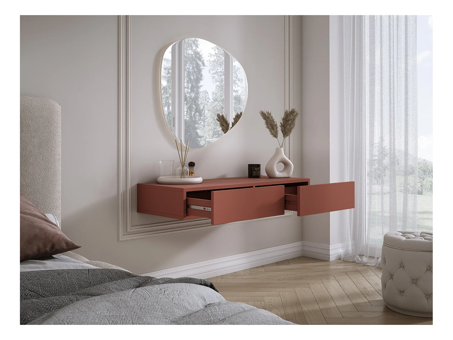 Hangende kaptafel met twee lades, gladde voorkant - Kleur: Zwart, 100 x 40 x 16 cm