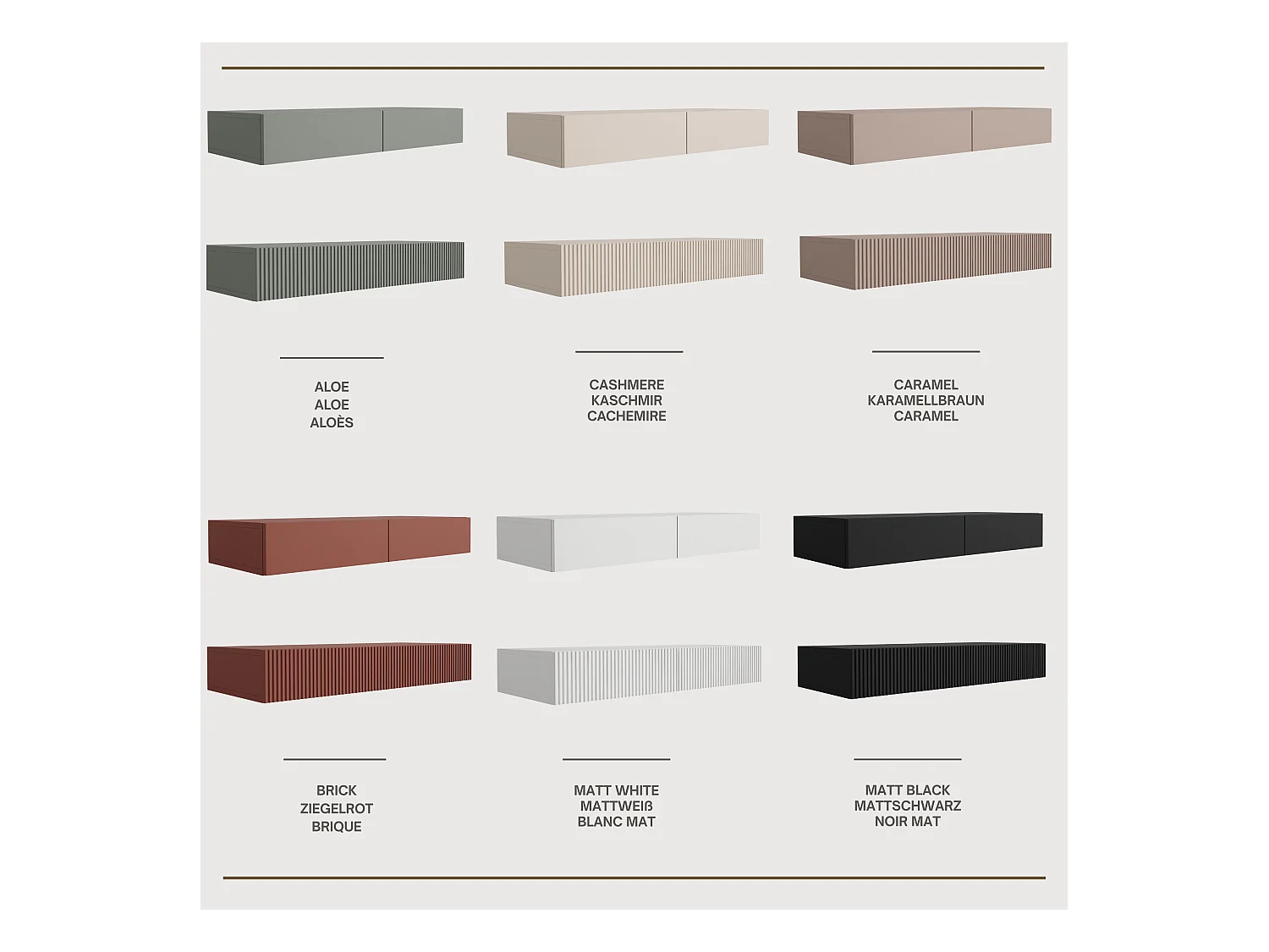 Coiffeuse suspendue avec deux tiroirs, façade rainurée - Couleur : rouge brique, 100 x 40 x 16 cm