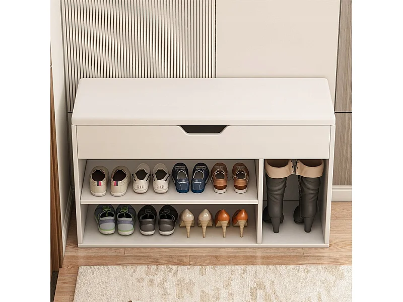 Schuhschrank mit Sitz Holzablage 3 Fachböden offen weiß 80cm