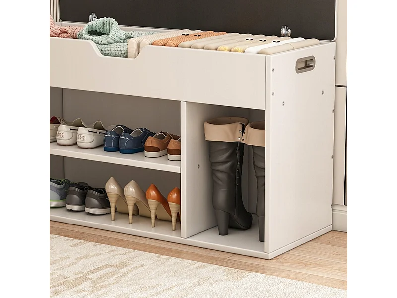 Schuhschrank mit Sitz Holzablage 3 Fachböden offen weiß 80cm