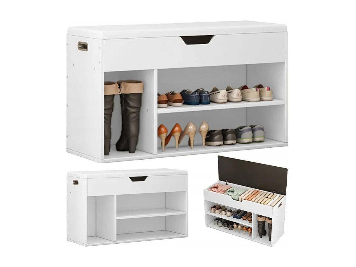 Schuhschrank mit Sitz Holzablage 3 Fachböden offen weiß 80cm