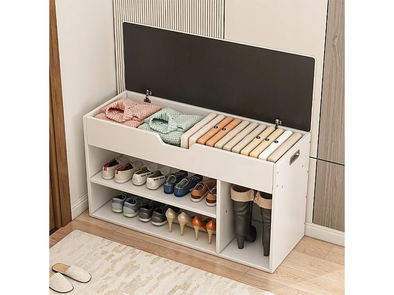 Schuhschrank mit Sitz Holzablage 3 Fachböden offen weiß 80cm