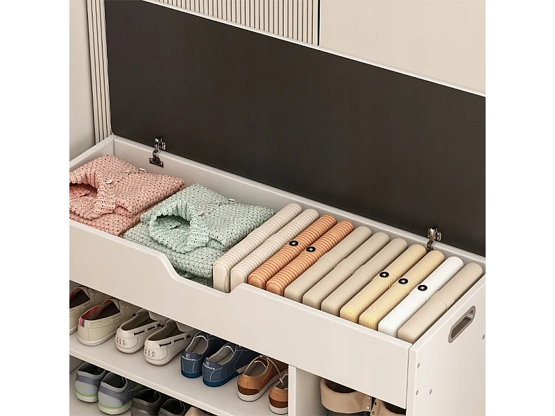 Schuhschrank mit Sitz Holzablage 3 Fachböden offen weiß 80cm