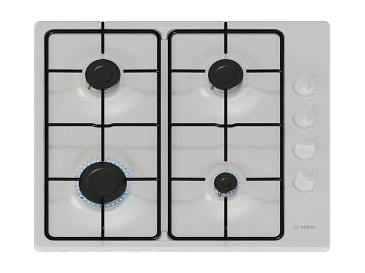 Table gaz inox, 60 cm, SER2, 4 brûleurs, Fonte avec pieds en caoutchouc BOSCH - PBP6B2K80