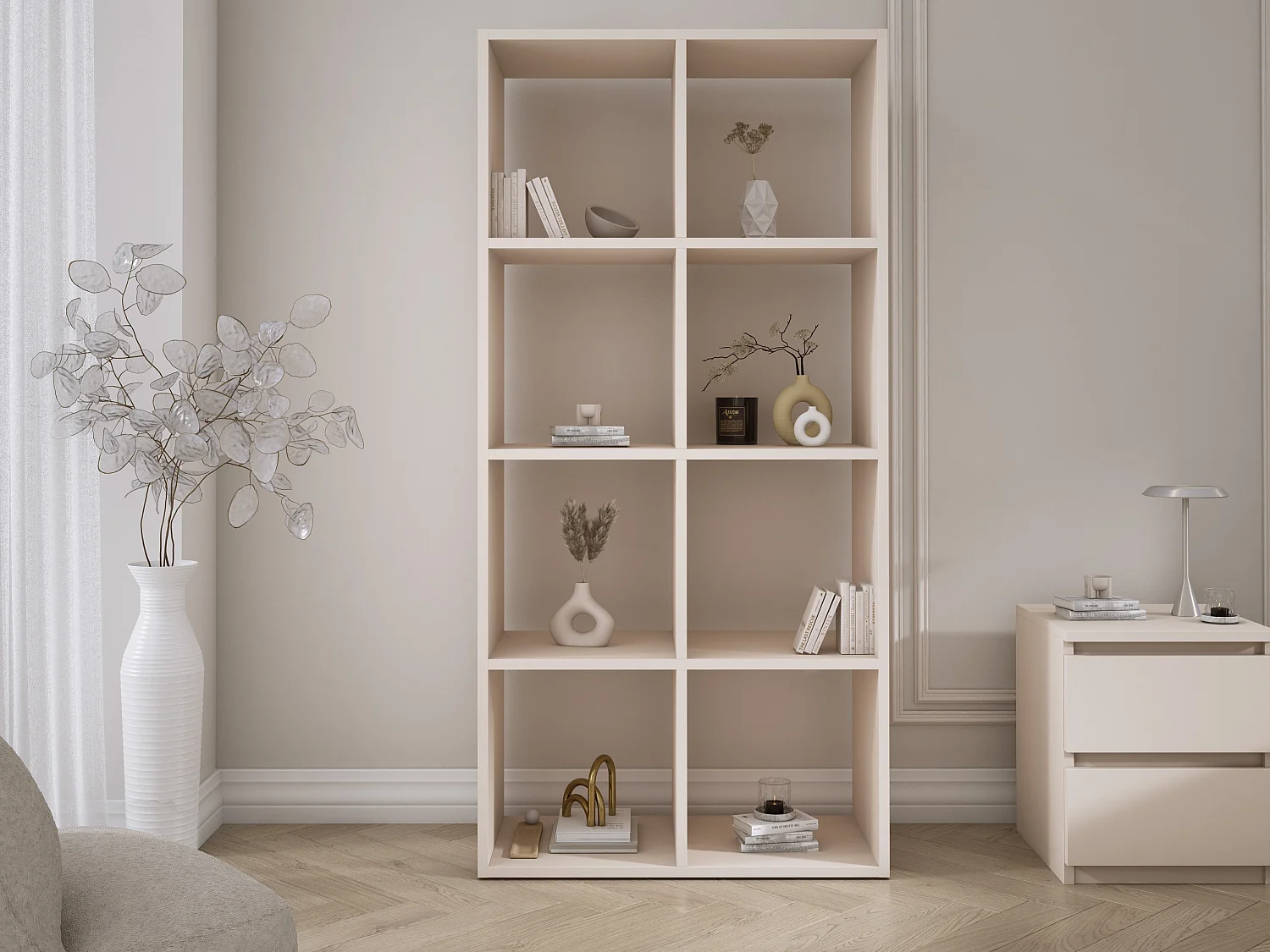 Estante com 8 compartimentos – Cor: Caxemira – 147 × 74 × 30 cm, vertical ou horizontal