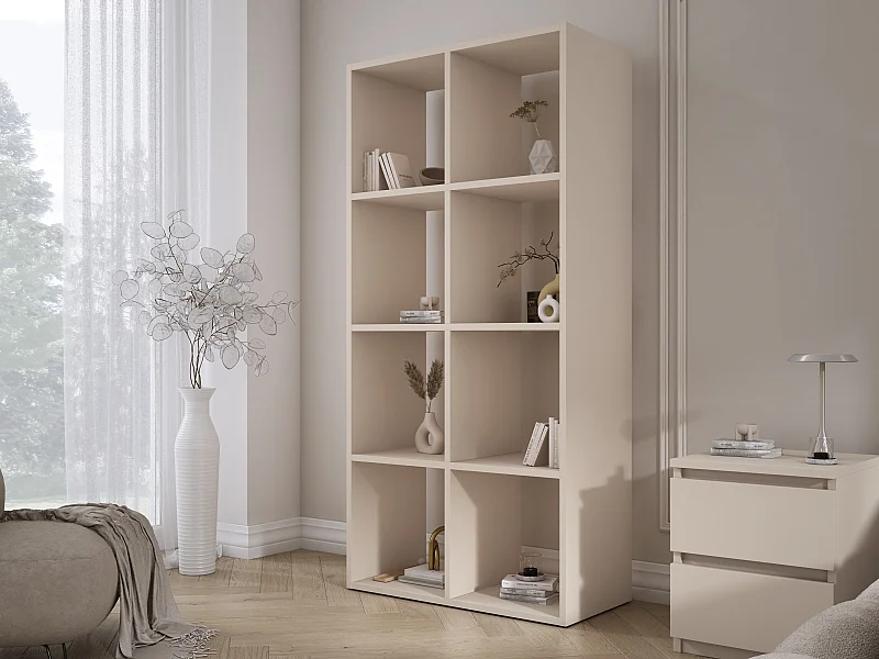 Libreria a 8 scomparti – colore: Cashmere – 147 × 74 × 30 cm, in verticale o orizzontale