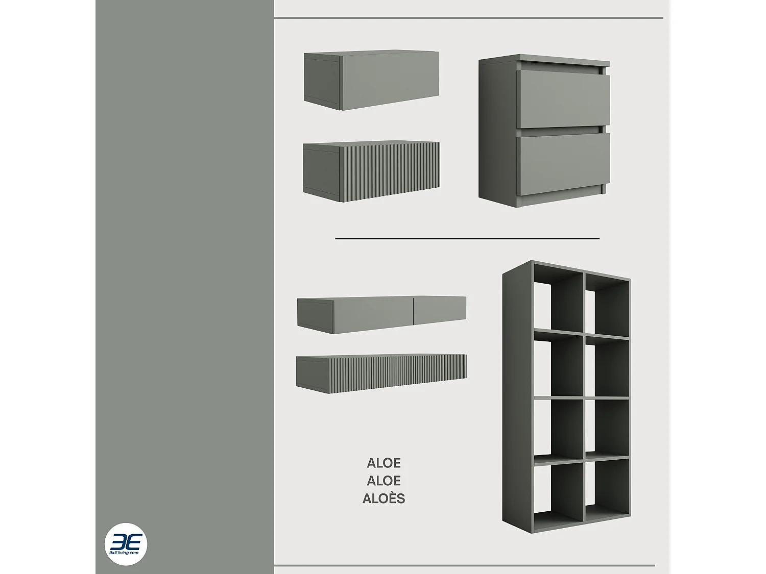 Boekenkast met 8 vakken – Kleur: Aloë – 147 × 74 × 30 cm, verticaal of horizontaal